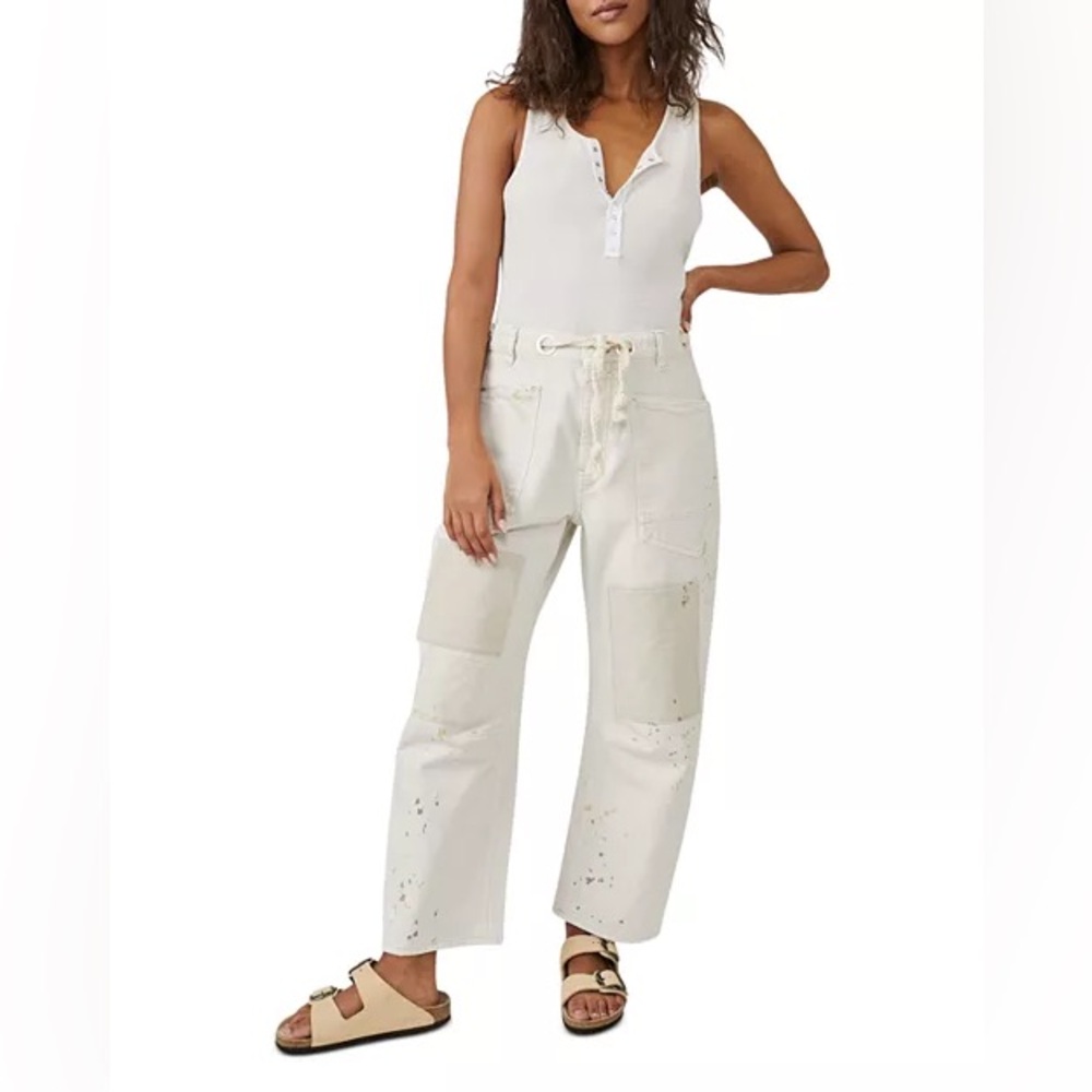 WHITE PAINT SPLATTER MOXIE JEAN PANTS